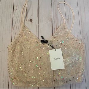 NWT Pink Sequin Cropped Tank
